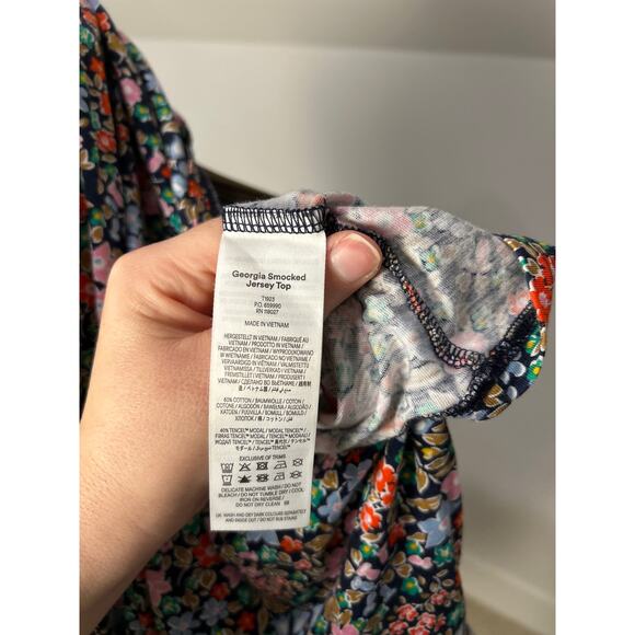 Boden Women's Black Floral Long Sleeve Georgia Smocked Jersey Top Size 12 Boho - Picture 8 of 9